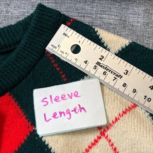 The Scotch House 100% Lambswool Argyle Wool Sweater - Men's Size 44 - Green Red - Picture 9 of 12